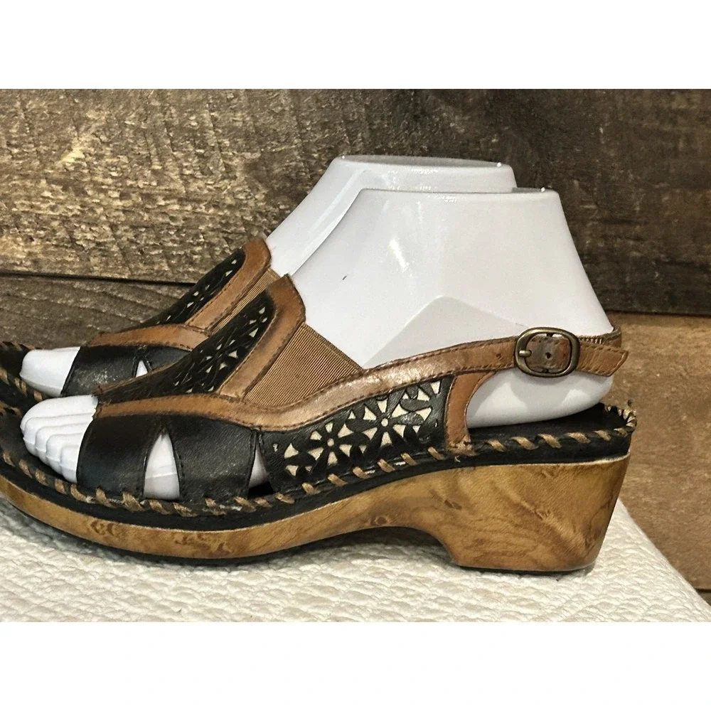 Ariat Sandals Del Ray Leather‎ Black Brown Adjustable Sz 6.5 B